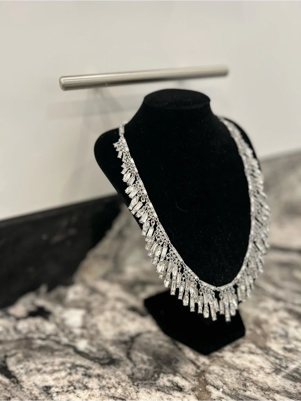 Talbots Silver Tone Crystal Fringe Statement Necklace - Women Jewelry